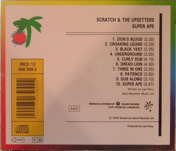 Image of Back Cover of CD - VG+/VG+ - SCRATCH & THE UPSETTERS, Super Ape (Island Records; 846 569-2, UK , Jewel Case), , - 4236066E