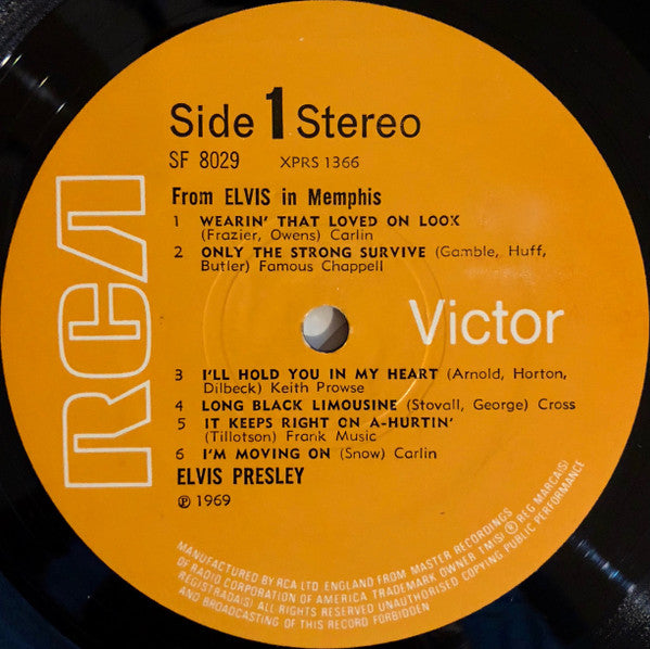 Image of Label Cover of LP - VG+/VG+ - ELVIS PRESLEY, From Elvis In Memphis (RCA Victor Orange; SF8029, UK 1978 Reissue, Non Laminated Sleeve, Stereo), , - 4226188E