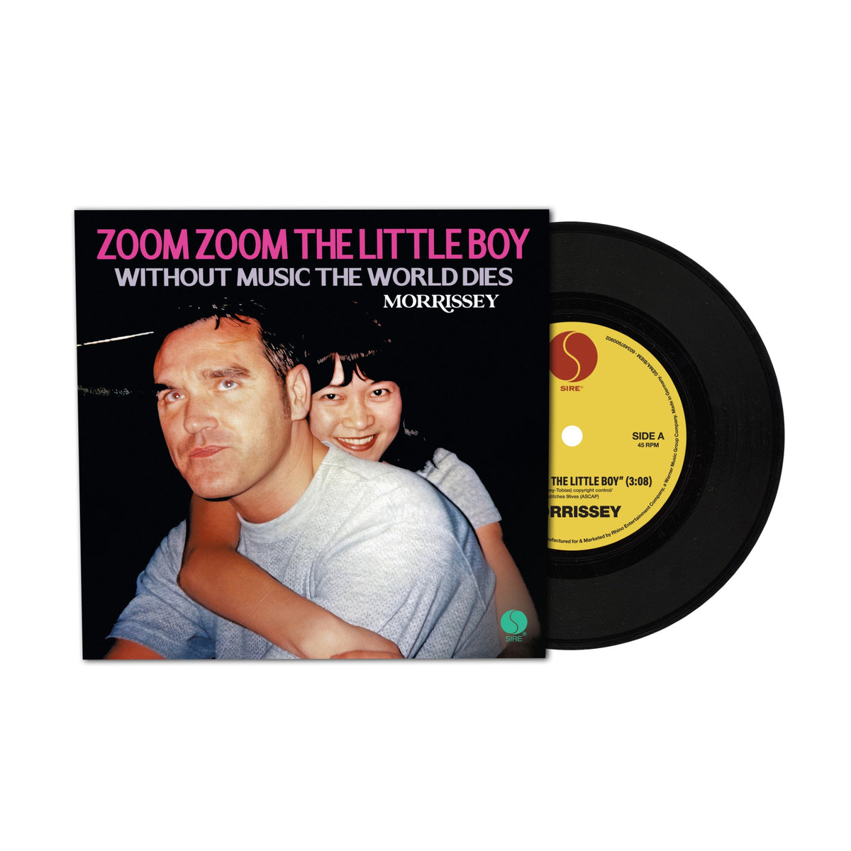 Image of Front Cover of 7" - NEW/NEW - MORRISSEY, Zoom Zoom The Little Boy / Without Music The World Dies (Sire Records; , UK 2026), , 7-inch single from Morrissey's Make-Up Is A Lie era, backed with the previously unreleased album-session track 'Without Music The World Dies'. Sleeve photograph by Tina Dehghani. - 9419135C