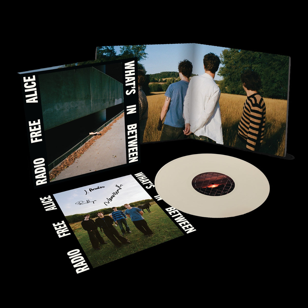 Image of Front Cover of LP - NEW/NEW - RADIO FREE ALICE, What's In Between (Atlantic Records; , UK 2026, Signed Insert, 140g Cream Vinyl), , Debut album from Melbourne indie rock band Radio Free Alice, recorded across three continents with producers Peter Katis, Ewan Pearson and Finn Billingham. Combines infectious melodies, sharp songwriting and wry humour. - 9419183C