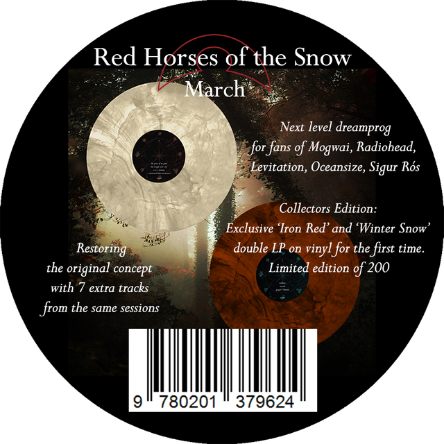 Image of Label Cover of 2xLP - VG/VG+ - RED HORSES OF THE SNOW, March - Extended Edition (Flashback Records; FB019DLP, UK 2026, Gatefold in Stickered Clear Plastic cover, Iron Red and Winter Snow Vinyl, Ltd to 200), indents on bottom of cocer, - 4246377S
