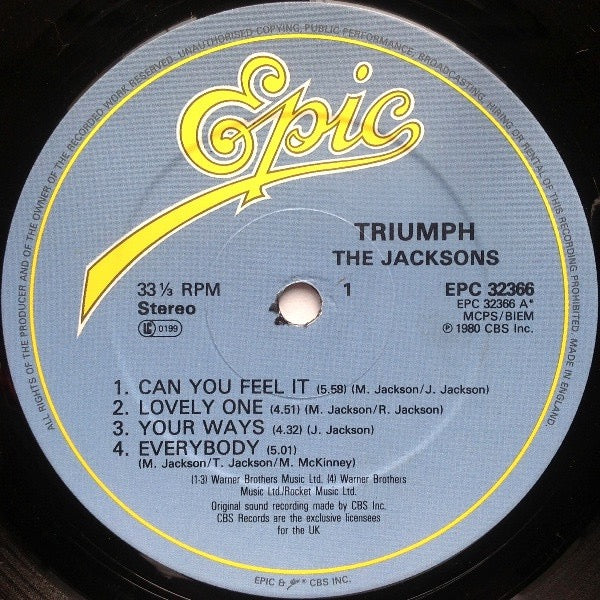 Image of Label Cover of LP - VG/VG - THE JACKSONS, Triumph (Epic; EPC 32366, UK Reissue), WOL., - 4216672C