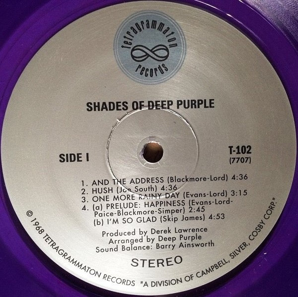 Image of Label Cover of LP - EX/VG+ - DEEP PURPLE, Shades Of Deep Purple (Tetragrammaton Records ; T-102, US 2006 Reissue, Purple Vinyl), Still In Stickered Shrinkwrap, - 4226304E
