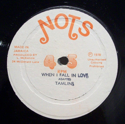 Image of Front Cover of 12" - G+/VG - TAMLINS*, Hurting Me / When I Fall In Love (Nots; none, Jamaica 1978), Writing on sleeve, showing ringwear. WOL. A fair few hairlines but plays VG, - 4226385E