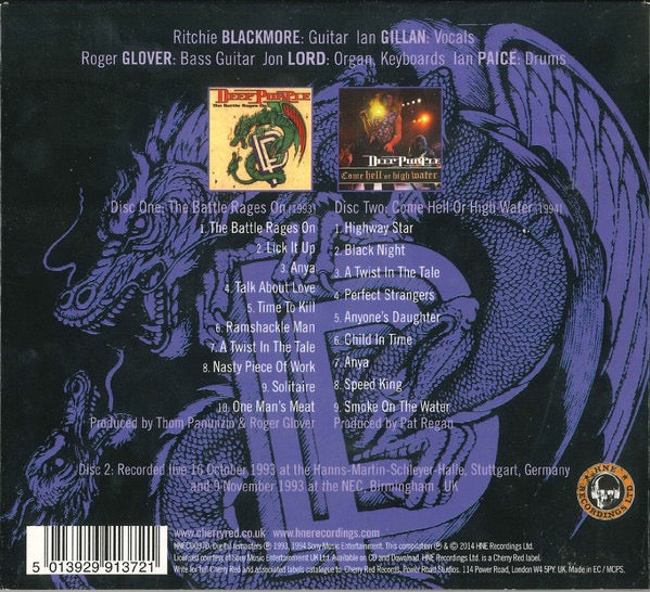 Image of Back Cover of 2xCD - VG+/VG+ - DEEP PURPLE, The Battle Rages On... / Come Hell Or High Water (Hear No Evil Recordings; HNECD037D, UK 2014, Double Digipak), , - 4336021E