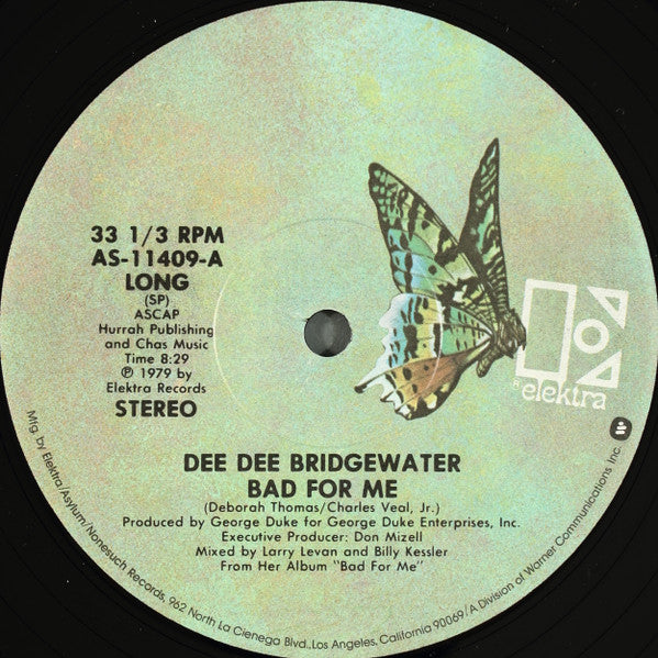 Image of Front Cover of 12" - VG/VG+ - DEE DEE BRIDGEWATER, Bad For Me (Elektra; AS-11409, US 1979), , - 4346033S