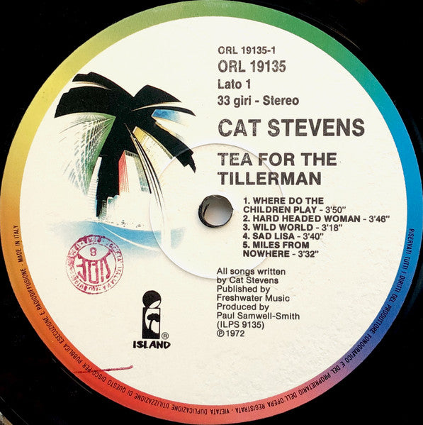 Image of Label Cover of LP - G+/VG+ - CAT STEVENS, Tea For The Tillerman (Island Records; ORL 19135, Italy Reissue, Gatefold), Sleeve Has Small Mold Spots Allover, - 4346079S