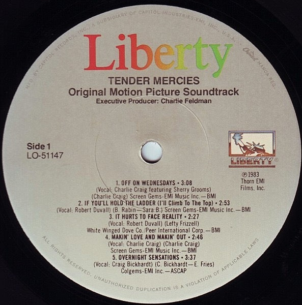 Image of Label Cover of LP - VG+/EX - VARIOUS ARTISTS, Tender Mercies - Music From The Motion Picture (Liberty ; LO-51147, US 1983), Cut-out (Hole punched), Still In Stickered Shrinkwrap, - 4326115E