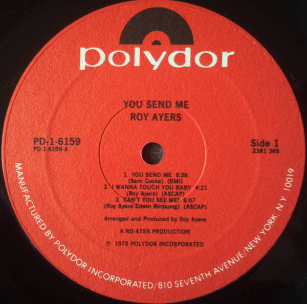 Image of Label Cover of LP - VG/VG - ROY AYERS, You Send Me (Polydor; PD-1-6159, US 1978, Inner), Light marks. Creases on sleeve. Cut out corner., - 4346162S