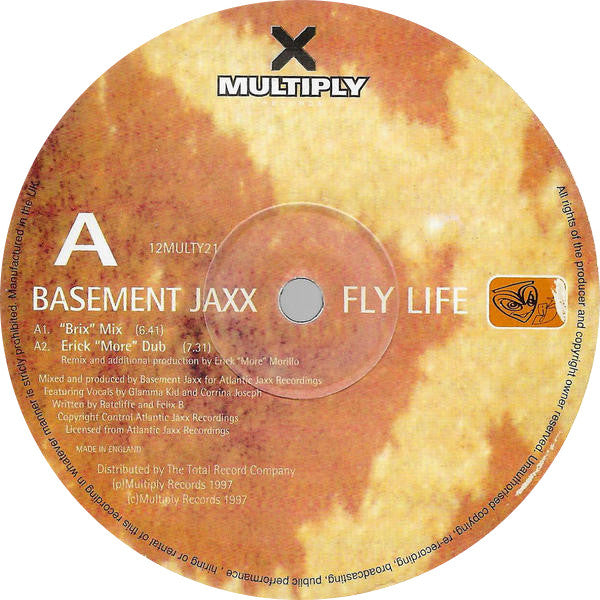Image of Label Cover of 12" - VG/VG+ - BASEMENT JAXX, Fly Life (Multiply Records; 12MULTY21, UK 1997, Picture Sleeve), Sleeve has sticker ghost, - 4316374C