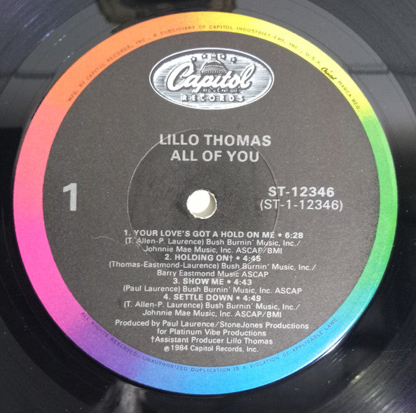 Image of Label Cover of LP - VG/VG - LILLO THOMAS, All Of You (Capitol Records; ST-12346, US 1984), Light marks only. Light wear to sleeve with ringwear., - 4326217E