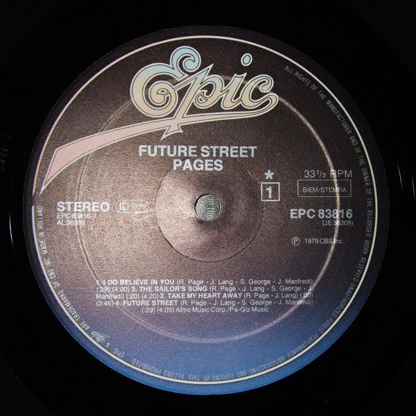 Image of Label Cover of LP - VG/VG - PAGES, Future Street (Epic; EPC 83816, Europe 1979, Inner), Edge Wear, - 4346249S