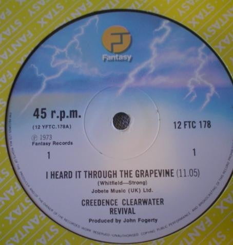 Image of Front Cover of 12" - VG/VG+ - CREEDENCE CLEARWATER REVIVAL, I Heard It Through The Grapevine (Fantasy; 12 FTC 178, UK 1979, Company Sleeve), Small cluster of marks on side 2. , - 4326373E
