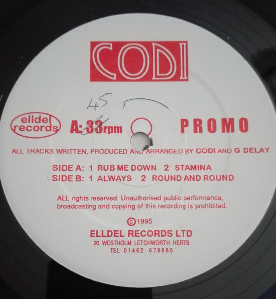 Image of Front Cover of 12" - /VG - CODI, The Stamina EP (Elldel Records; GIR 004, UK 1995), light storage wear and the odd scuff. sticker on label, - 4346345S