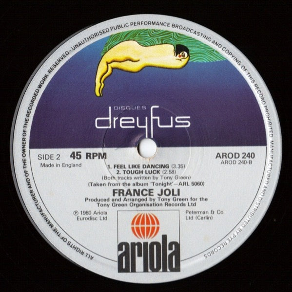 Image of Back Cover of 12" - VG/VG - FRANCE JOLI, Feel Like Dancing (Disques Dreyfus; AROD 240, UK 1980, Company Sleeve), Strong VG., - 4316808C