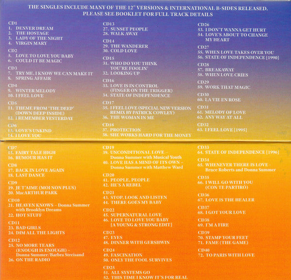 Image of Back Cover of 40xCD - M/M - DONNA SUMMER, Summer Time (The Singles Collection 1974 - 2010) (Driven By The Music; DBTMCDBOX03, Europe 2026, Box Set), Sealed and unplayed , - 4436030E
