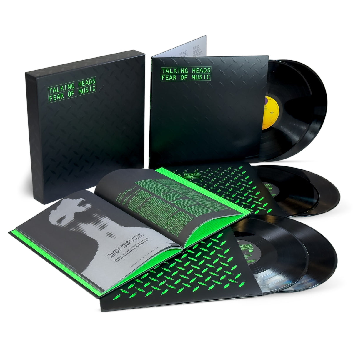 Image of Front Cover of 6xLP - NEW - THE TALKING HEADS, Fear Of Music (Rhino Warner; , UK 2026 Reissue, Box Set, 60 Page Casebound Book, 6LP Super Deluxe ), , Super Deluxe reissue of the 1979 Talking Heads album, featuring rare studio outtakes, alternate versions and two previously unreleased complete 1979 concerts recorded in Boston and Passaic. - 9420422C