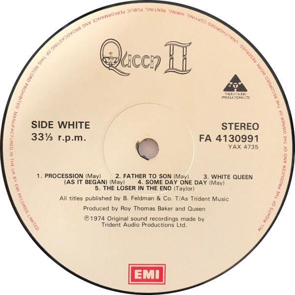 Image of Label Cover of LP - VG/VG - QUEEN, Queen II (EMI / Fame Beige Labels With Red Rim Text & Trident Logo; FA 41 3099 1, UK 1984 Reissue, Gatefold, No Blair's Cut), Hairlines. , - 4416071C