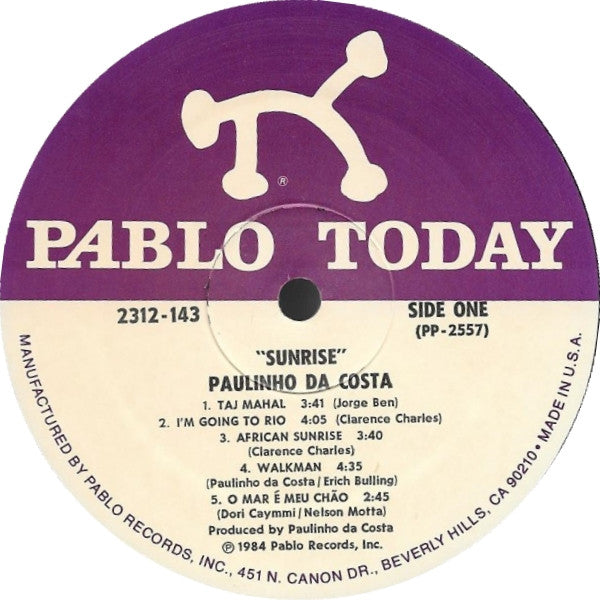 Image of Label Cover of LP - VG+/VG - PAULINHO DA COSTA, Sunrise (Pablo Today; 2312-143, US 1984), Sleeve in opened shrinkwrap, vinyl in strong VG., - 4446056S
