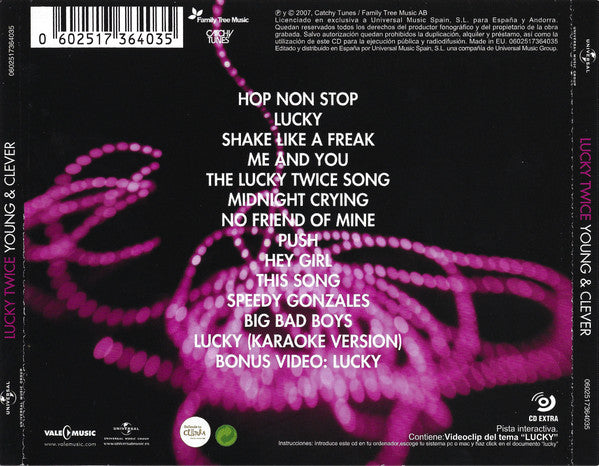 Image of Back Cover of CD - VG+/VG+ - LUCKY TWICE, Young & Clever (Vale Music; 0602517364035, Spain 2007, Jewel Case), , - 4436049E