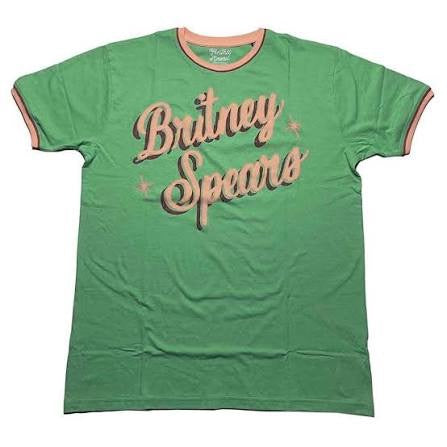 Image of Front Cover of Accessories - NEW - BRITNEY SPEARS, Retro Text Ringer T-Shirt (Green) XL (, UK ), , - 4416325C