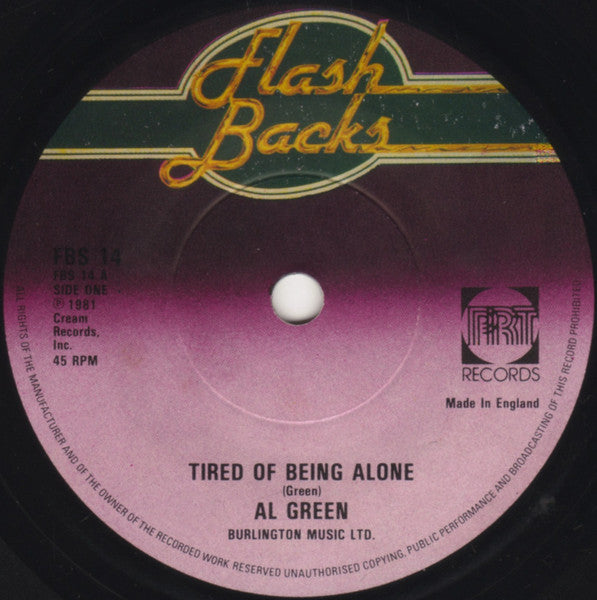 Image of Label Cover of 7" - /VG+ - AL GREEN, Tired Of Being Alone / Let's Stay Together (PRT; FBS 14, UK 1981 Reissue), Small tear on back of sleeve., - 4456091S