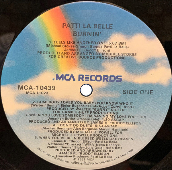 Image of Label Cover of LP - VG/G+ - PATTI LABELLE, Burnin' (MCA Records; MCA 10439, US 1991), Light marks only, plays VG., - 4446202S
