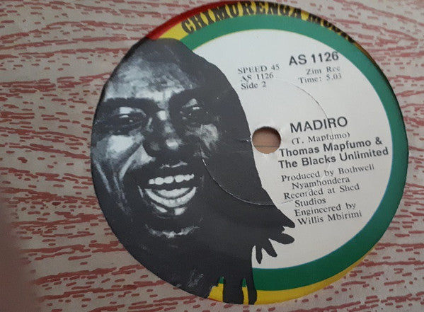 Image of Front Cover of 7" - VG+/VG+ - THOMAS MAPFUMO AND THE BLACKS UNLIMITED, Ngoma Yekwedu / Madiro (Chimurenga Music; AS 1126, Zimbabwe 1980s, Company Sleeve, Solid Centre), , - 4426176E