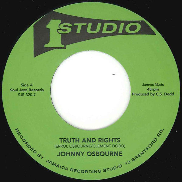 Image of Label Cover of 7" - VG/VG+ - JOHNNY OSBOURNE / PRINCE JAZZBO, Truth And Rights / Crabwalking (Studio One; SJR 320-7, UK 2015, Company Sleeve, Remastered), SWOL. WOC., - 4426275E