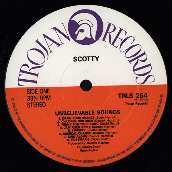 Image of Label Cover of LP - VG/VG - SCOTTY, Unbelievable Sounds (Trojan Records; TRLS 264, UK 1988), , - 3646302S