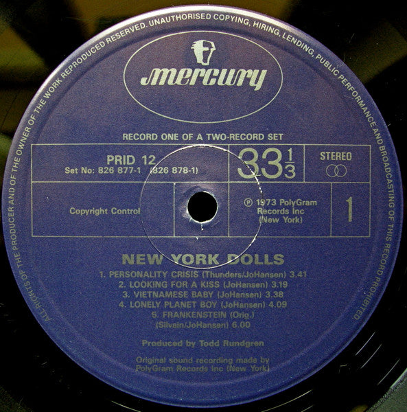 Image of Label Cover of 2xLP - VG/VG+ - NEW YORK DOLLS, New York Dolls / Too Much Too Soon (Mercury; PRID12, UK 1986, Gatefold, 2 Company Inners), , - 3726046E