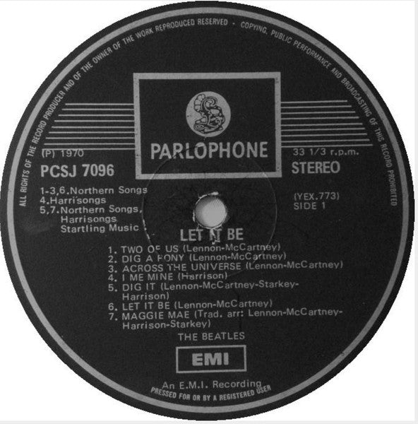 Image of Label Cover of LP - F/G+ - THE BEATLES, Let It Be (Parlophone; PCSJ 7096, South Africa 1970, Laminated Flipback Sleeve), Laminate Peeling, Paint On Front Sleeve, Heavy Creasing, Part Of Top Flipback Missing, - 2326148E