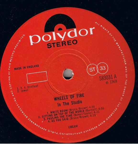 Image of Label Cover of 2xLP - VG/VG+ - CREAM, Wheels Of Fire (Polydor; 583 031/2, UK 1968, Silver Foil Gatefold Sleeve, Stereo), Clean glossy discs, Sleeve a little worn, - 2616426C