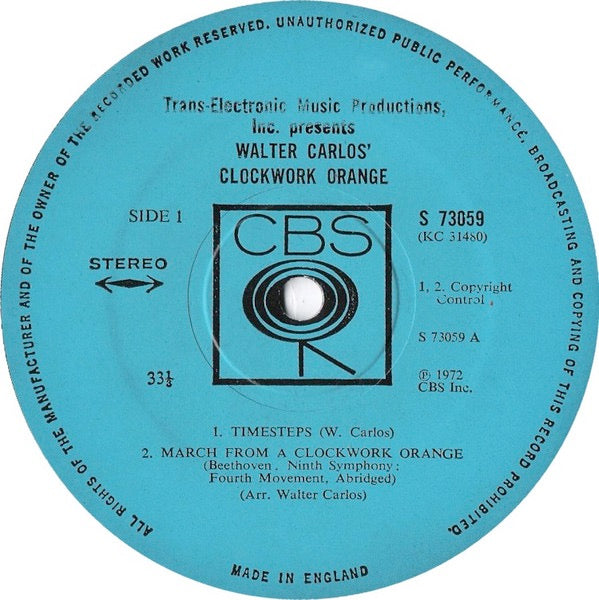 Image of Label Cover of LP - VG/VG+ - VARIOUS INC WALTER CARLOS, Stanley Kubrick's A Clockwork Orange (CBS; 73059, UK 1972), A few light marks only. Edge wear and initials on rear of sleeve. , - 2226369E