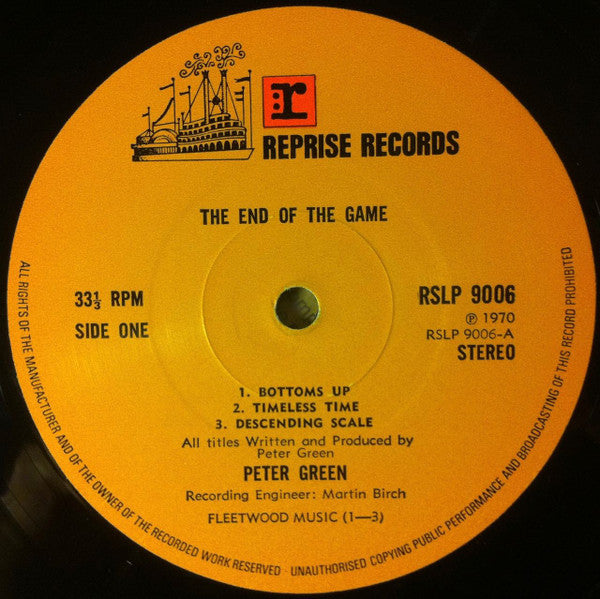 Image of Label Cover of LP - VG/VG - PETER GREEN, End of the Game (Reprise; RSLP9006, UK 1970, Laminated Sleeve), A few light marks, Decent gloss to disc, Laminate creasing, - 4315268C