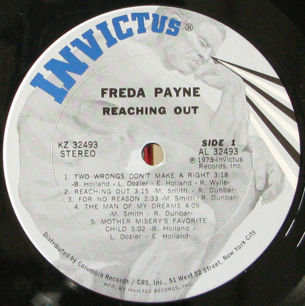 Image of Label Cover of LP - VG/VG+ - FREDA PAYNE, Reaching Out (Invictus; KZ 32493, US 1973), Vinyl in great condition - but not a great pressing with many pimples and dimples in the vinyl. Thankfully these don't seem to affect playback. , - 2226373E