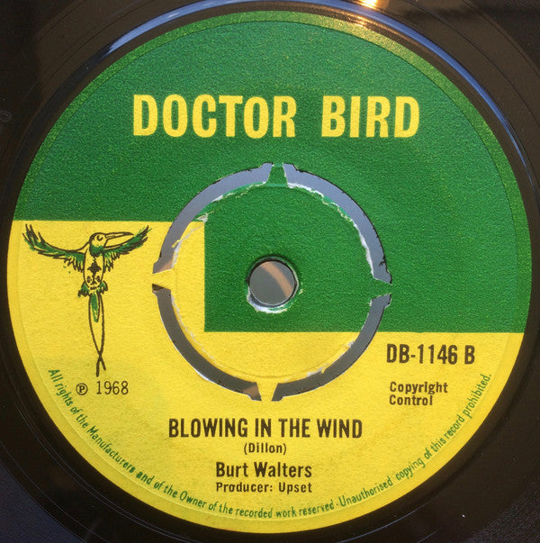 Image of Front Cover of 7" - /G - LEE KING PERRY / BURT WALTERS, People Funny Boy / Blowing In The Wind (Doctor Bird; DB-1146, UK 1968, 4-Prong Centre), One skip in the middle of side A, plays fine otherwise. Centre intact., - 0726286E
