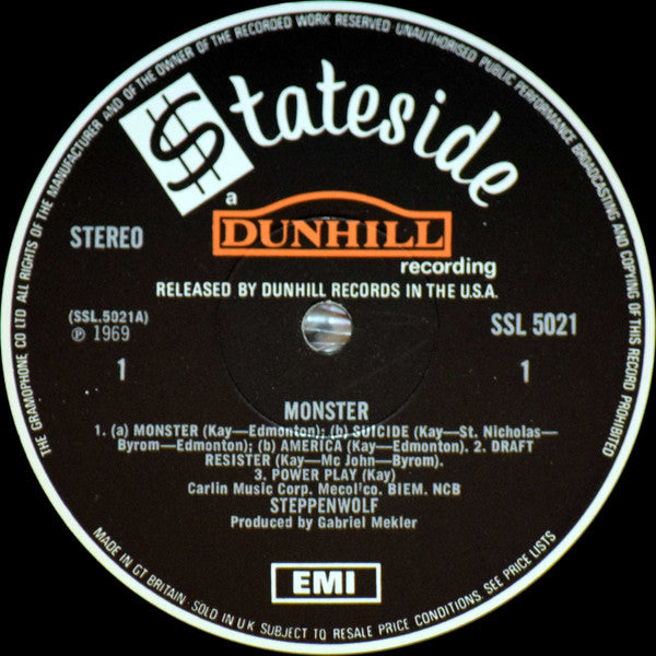 Image of Label Cover of LP - VG/G - STEPPENWOLF, Monster (Stateside Black Labels ; SSL 5021, UK 1970, Laminated Gatefold Sleeve), Lots of hairline marks , - 3716093C