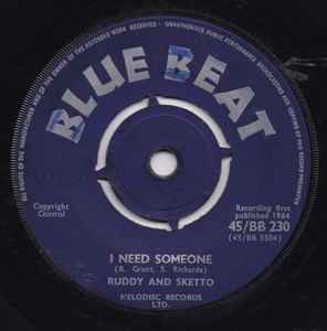 Image of Back Cover of 3154006S: 7" - RUDDY & SKETTO, Ten Thousand Miles From Home / I Need Someone (Blue Beat; BB 230, UK 1964, Plain Sleeve, 4-Prong centre) Marks on vinyl. /G+