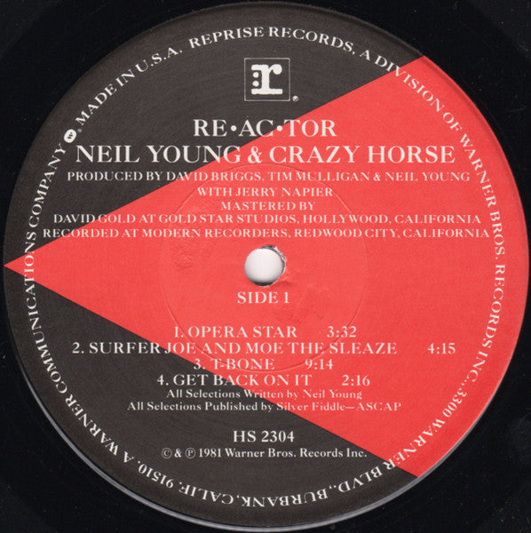Image of Label Cover of LP - VG/VG+ - NEIL YOUNG & CRAZY HORSE, Reactor (Reprise Records; HS 2304, US 1981, Die Cut Inner, Stereo, Winchester Pressing), Sleeve has cut-out (notched). Split inner., - 2616043C