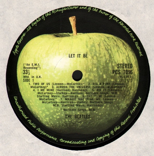 Image of Label Cover of 0346290S: LP - THE BEATLES, Let It Be (Apple; PCS7096, UK 1970, Green Apple Logo on Rear Sleeve, Fully Laminated, Repress. Matrix -2U or 3U) Edge and Ring Wear. Audible mark on A2, otherwise closer to a strong VG. VG/G+