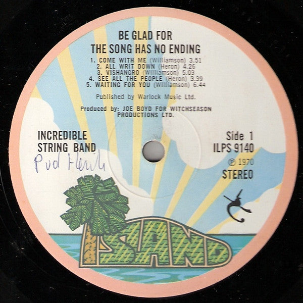 Image of Label Cover of LP - VG/VG+ - THE INCREDIBLE STRING BAND, Be Glad For the Song Has No Ending (Island Pink Rim; ILPS 9140, UK 1971), , - 1816199C