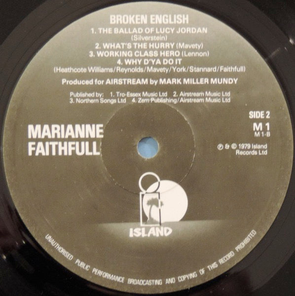 Image of Label Cover of LP - G+/VG - MARIANNE FAITHFULL, Broken English (Island Black & White Labels; M1, UK 1979), Small Tear In Sleeve Opening, - 4026322E