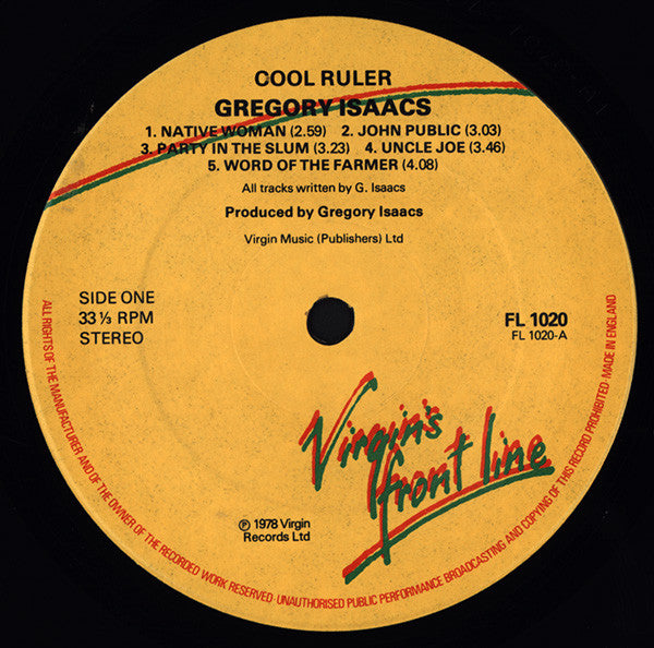 Image of Label Cover of LP - VG/VG - GREGORY ISAACS, Cool Ruler (Virgin; FL 1020, UK 1979 Reissue, Picture Sleeve), , - 3546183S