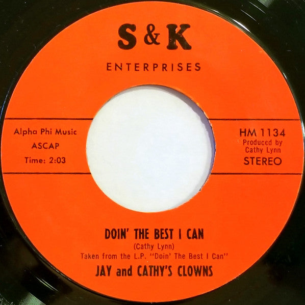 Image of Back Cover of 7" - /VG - JAY AND CATHY'S CLOWNS, The Bottle / Doin' The Best I Can (S&K; HM 1133, US 1970s), Light marks., - 2926290E