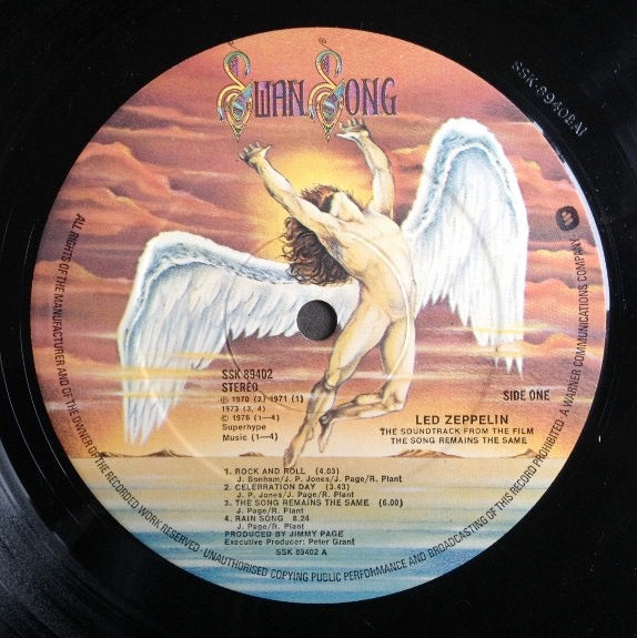 Image of Label Cover of 2xLP - VG/VG - LED ZEPPELIN, The Song Remains the Same (Swan Song; SSK89402, UK 1976, Textured Embossed Gatefold, Stapled In Booklet, Black Inners, Track Timings on Label), Hairlines, edge & ring wear, - 2446169S