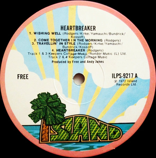 Image of Label Cover of LP - VG/VG+ - FREE, Heartbreaker (Island Pink Rim; ILPS9217, UK 1973, Pinched Spine, Inner), Sticker Mark, - 3046181S