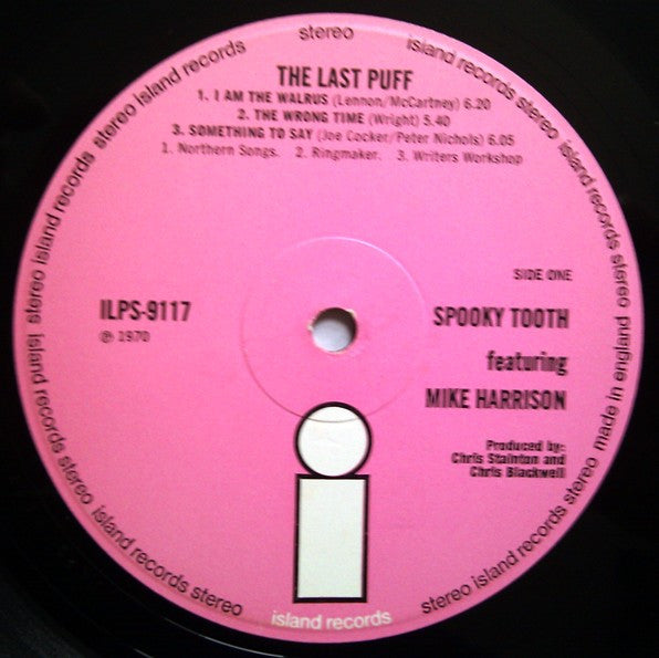 Image of Label Cover of 2144246S: LP - SPOOKY TOOTH, The Last Puff (Island Pink/i logo; ILPS9117, UK 1970) All edges are intact but there is a large rounded tear on top of back cover. Disc is strong G+. G/G+