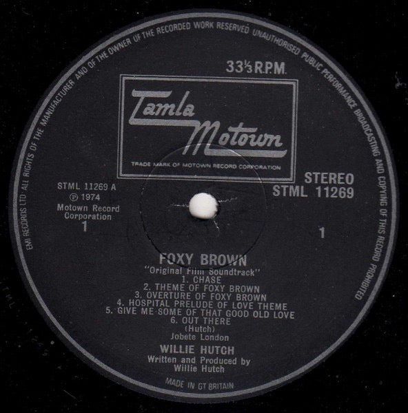 Image of Label Cover of 5015254C: LP - WILLIE HUTCH, Foxy Brown (Tamla Motown; STML 11269, UK 1974) Sleeve has some light ring wear. Disc has only a few light marks. Solid VG across the board. VG/VG