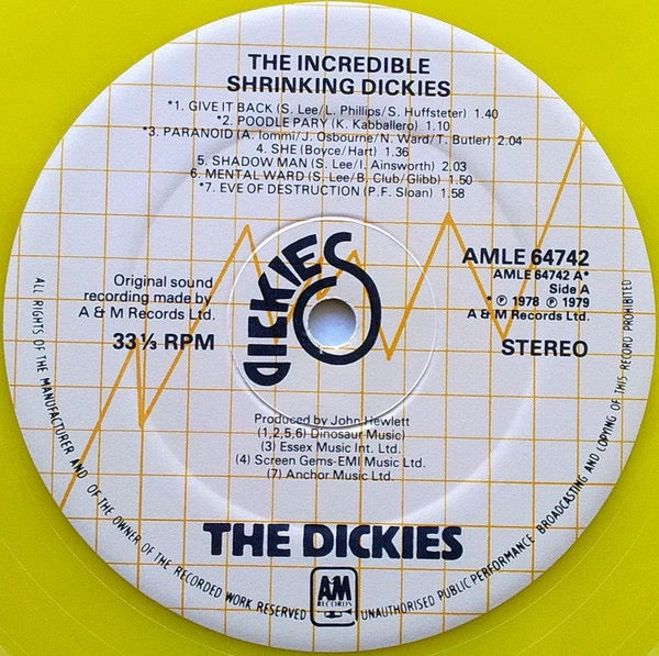 Image of Label Cover of LP - VG/VG - THE DICKIES, The Incredible Shrinking Dickies (A&M Records; AMLE 64742, UK 1979, Yellow Vinyl), , - 2426002E
